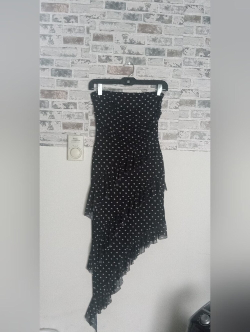 Asymmetric Black Polka Dot Ruffle  Women's Dress By Urban Planet